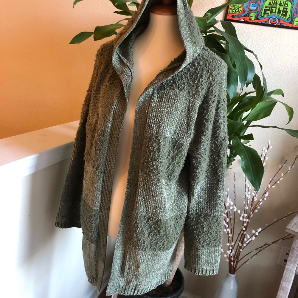 Womens XL green cardigan sweater with hood